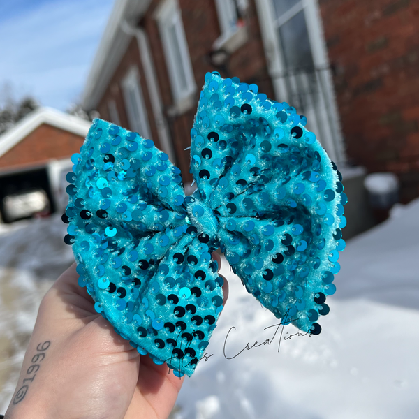 Turquoise Sequins - Big Bow