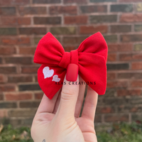 White Heart Embroidered Emma Bow