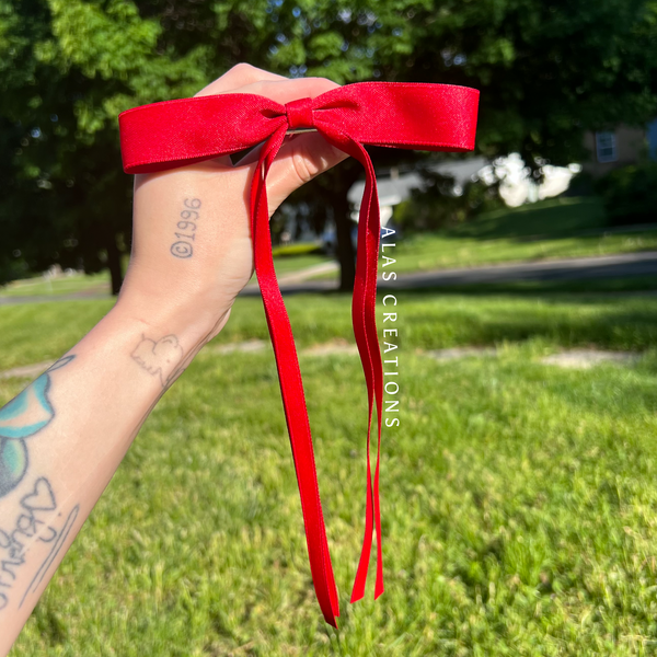 Cherry Red Long Tail Ribbon Bow