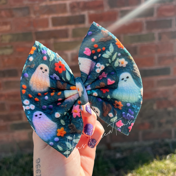 Pastel Ghosts Faux Embroidered - Big Bow