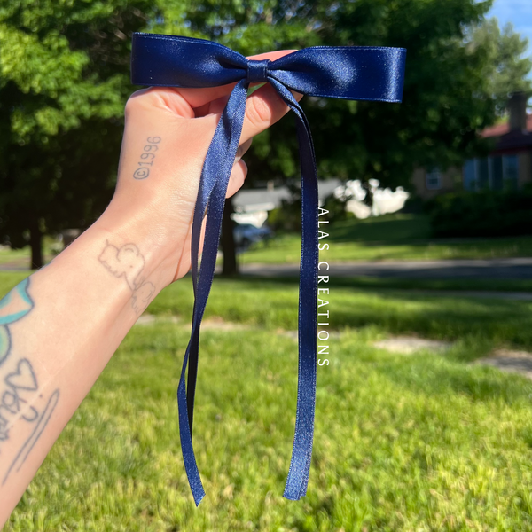 Navy Blue Long Tail Ribbon Bow