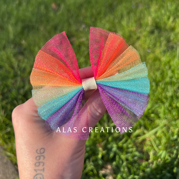 Rainbow Tulle Bow - Clip