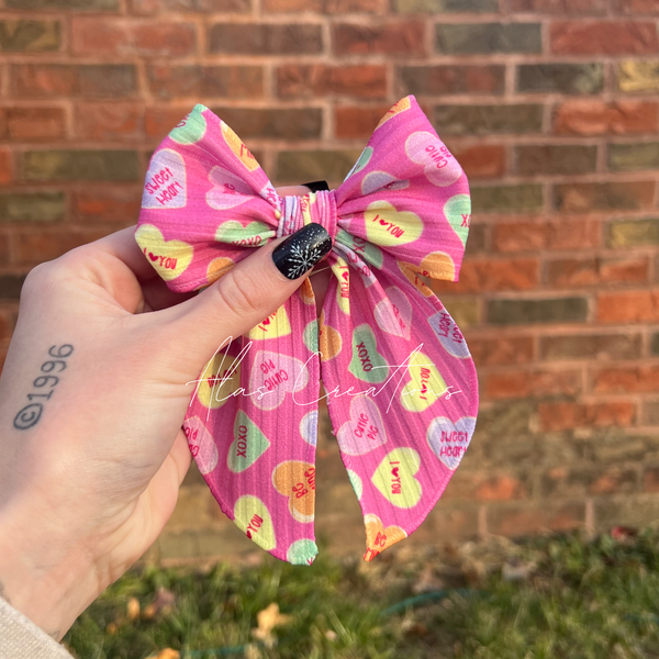 Candy Hearts On Pink Large Emma Bow