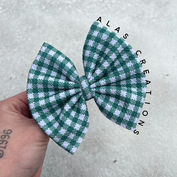 Green Gingham - Big Bow